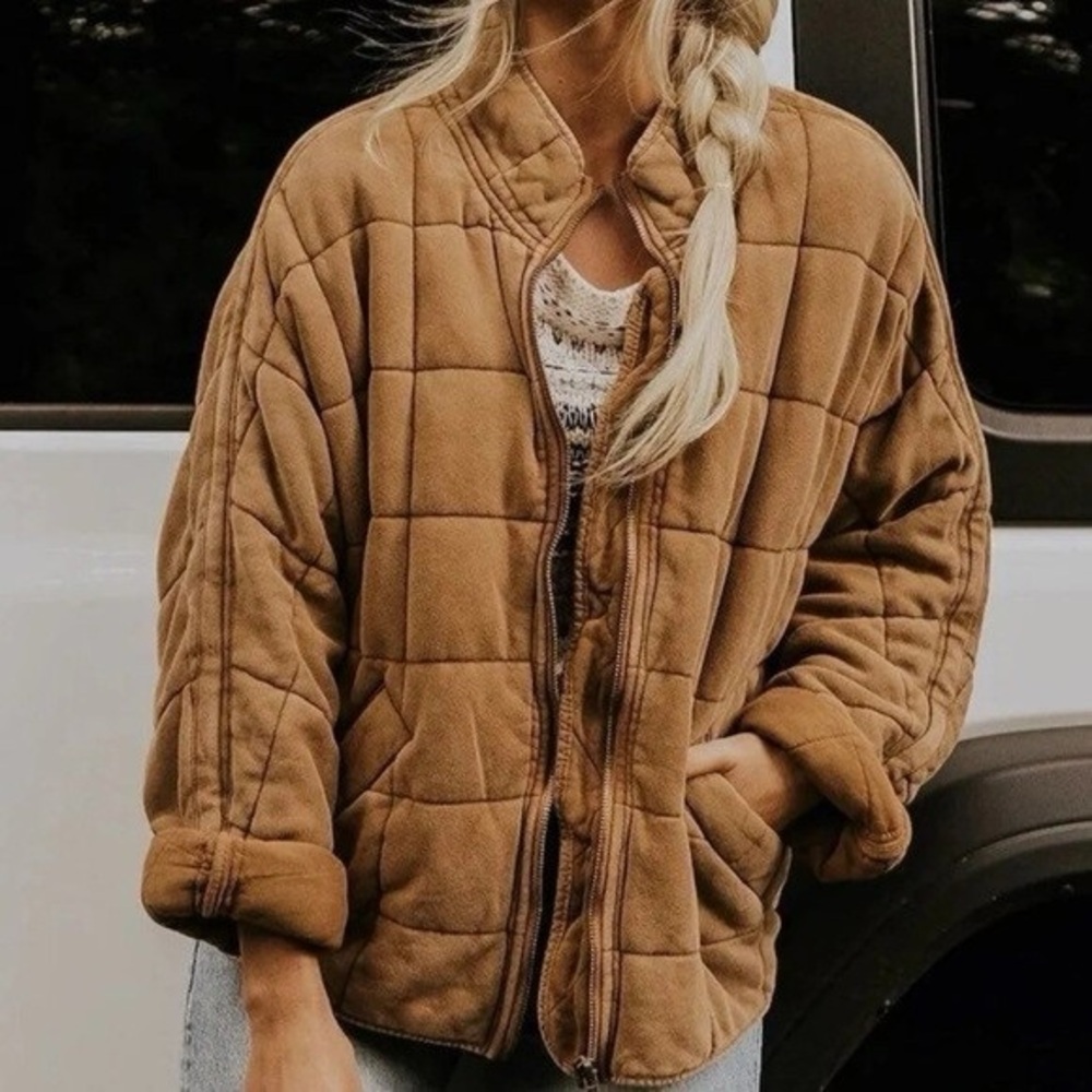 Free People Dolman Quilted Knit Jacket Toasted Coconut